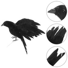 Black Crow Ornament Halloween Raven Decor Goose Plume Wood Material