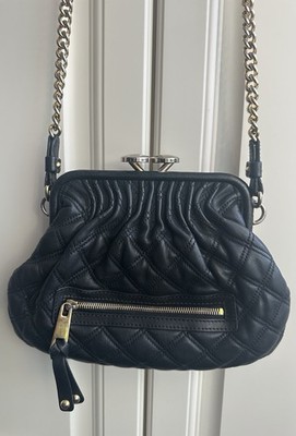 Marc Jacobs Little Stam Quilted BLACK Leather GOLD Chain Shoulder Bag Authentic