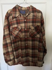 1960s Men's Medium Pendleton Wool Flannel Plaid Dual Flap Pockets READ    