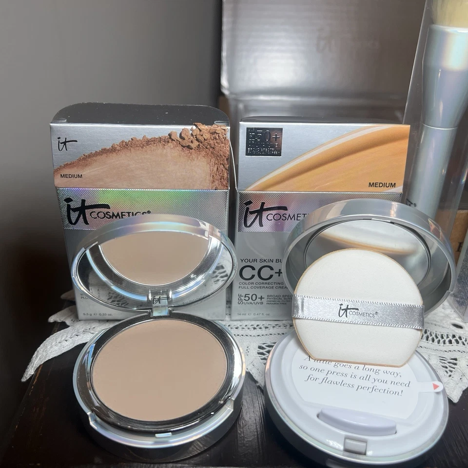 5 Pc IT Cosmetics Your Skin Better Medium CC Cream, Eye, Powder, Brush Lipstick - Image 3 of 4