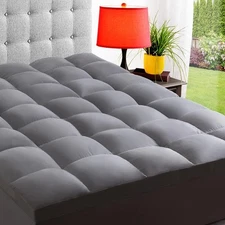 Full Grey Mattress Topper for Back Pain, Extra Thick Mattress Pad Cover, Plush