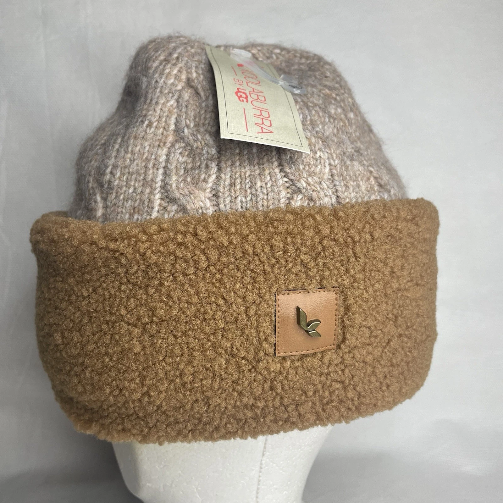 Koolaburra by UGG Toboggan Hat Chestnut Cream Tan Knit Fleece Lined OSFM Beanie