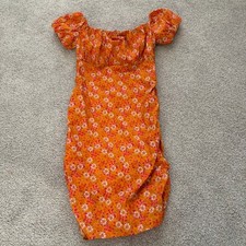 WAYF Floral Mini Dress Womens XS Orange Ruched Coquette Milkmaid Cottage Garden