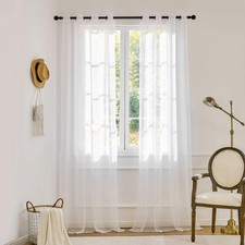 MISSTIAM Foil Stripe White Sheer Curtains 104 inches Length 2 Panels with