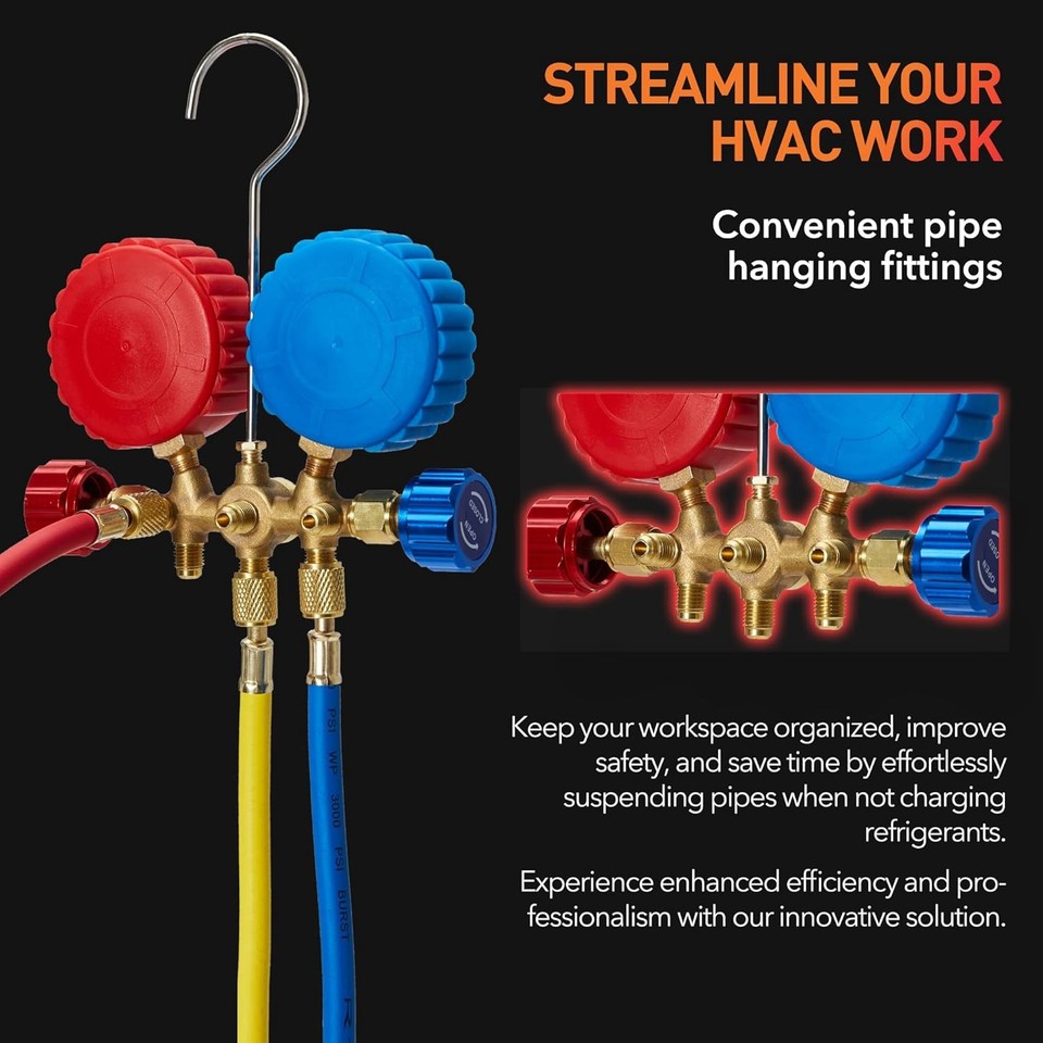 AC Gauges, AC Manifold Gauge Set For R134a R12 R502 Refrigerant, 3 Way Car Wi - View #8