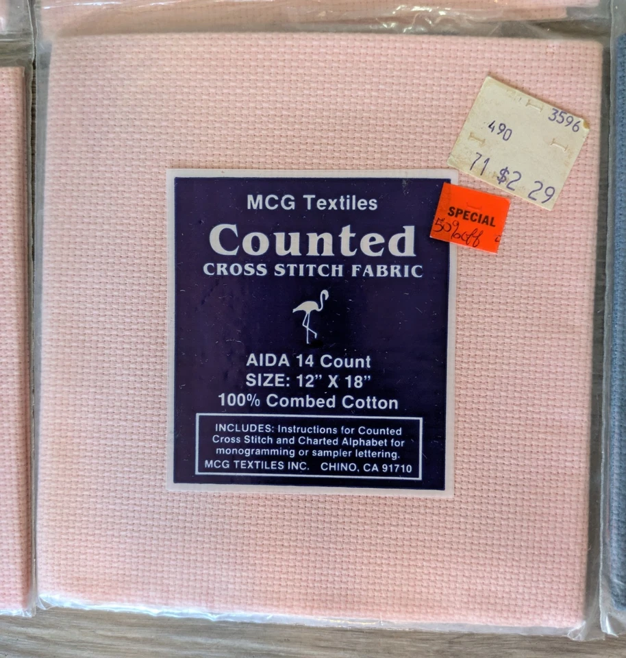 Lote de 6 Textiles MCG Contados Punto de Cruz Tela Azul y Rosa 12" x 18" Nuevo de Lote Antiguo Nuevo Foto 3 de 4