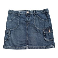 Old Navy Denim Cargo Skirt Womens 14 Blue Jean Mini Y2K Utility 100 Cotton
