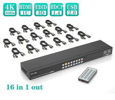 MT-VIKI 16 Port HDMI KVM Switch 4K@30HZ USB2.0 16 in 1 out Rack Mount Console