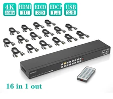 MT-VIKI 16 Port HDMI KVM Switch 4K@30HZ USB2.0 16 in 1 out Rack Mount Console