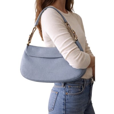 Claudia Firenze Leather Shoulder Bag Made in Italy Periwinkle Blue Y2K Hobo Purs