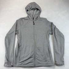 Eddie Bauer Hooded Full Zip Jacket Women s Medium Gray Waffle Fleece Outdoor