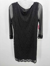 Pre-Owned Tiana B Black Size 12 Lace Shift Knee Length Long Sleeve Dress