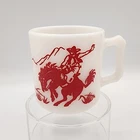 Vintage Hazel Atlas Milk Glass Mug Red Cowboy and Indian