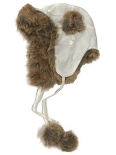 Womens Reversible White Brown Faux Fur Aviator Style Trapper Hat