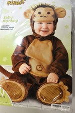 New Spirit Halloween Baby Monkey Costume Infant 6-12 Months Plush Jumpsuit Hood