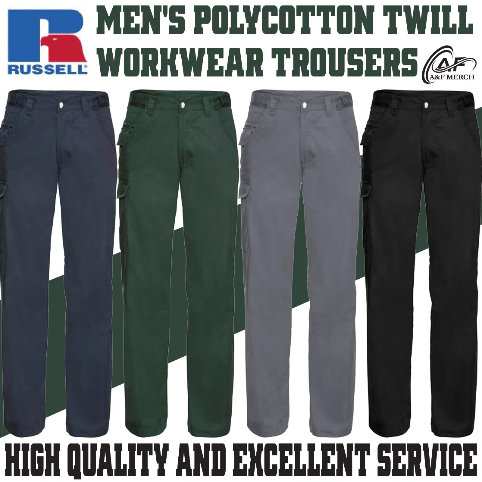 Russell Polycotton Twill Workwear Trousers Sports Gym Running Fitness J001M
