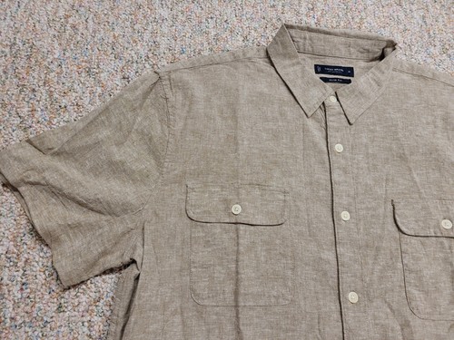 Lucky Brand Shirt Men XL Beige Slim Fit Pearl Snap Linen Short Sleeve Casual NWT - Picture 5 of 15