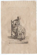 Antique Master Print-WOMAN-MENDING-CLOTHING-STOVE-de Man-1828