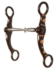 Showman Brown Steel Snaffle Bit w/ Engraved Copper Studs & Silver Accents