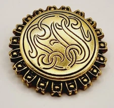 Vintage Beautiful Gold Tone Abstract Monogram Scarf Clip Ring /Brooch/Broche Z75
