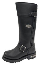 Botas altas de motocicleta Unik de cuero premium para mujer - negras 12006-L