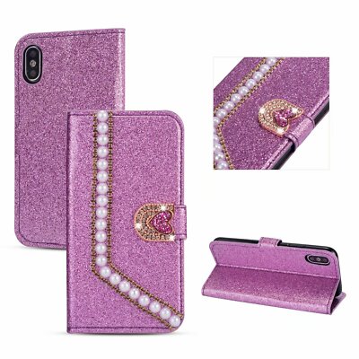 Diamond Pearl Love Flip Phone Case For Huawei Mate 20 P20 P30 P40 Y9 Y6P Y7 Y5