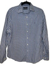 Nautica Mens Large 16 34/35 Long Sleeve Button Up Shirt Classic Fit Blue Plaid