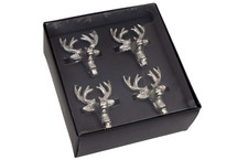 4 x Serviettenring Hirschkopf Metall Tischdeko Silber 4er Set