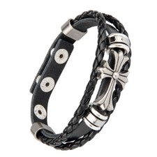 Punk Rock Cross Spike Leather Cuff Bangle Bracelet Adjustable Wristband Black