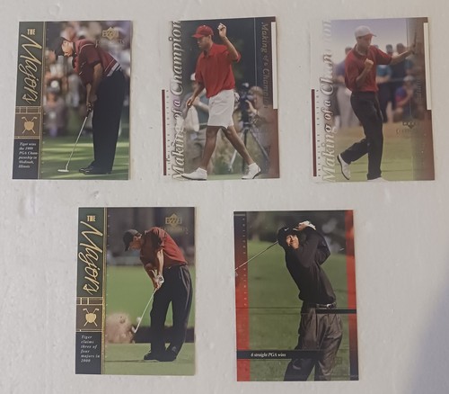 5 Vintage Upper Deck 2001 Tiger Woods Golf PGA Cards 