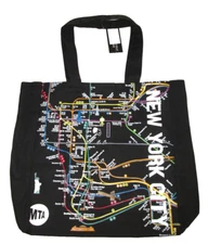 Brand New Women's New York City NYC MTA Subway Map Printed Black Canvas Tote Bag