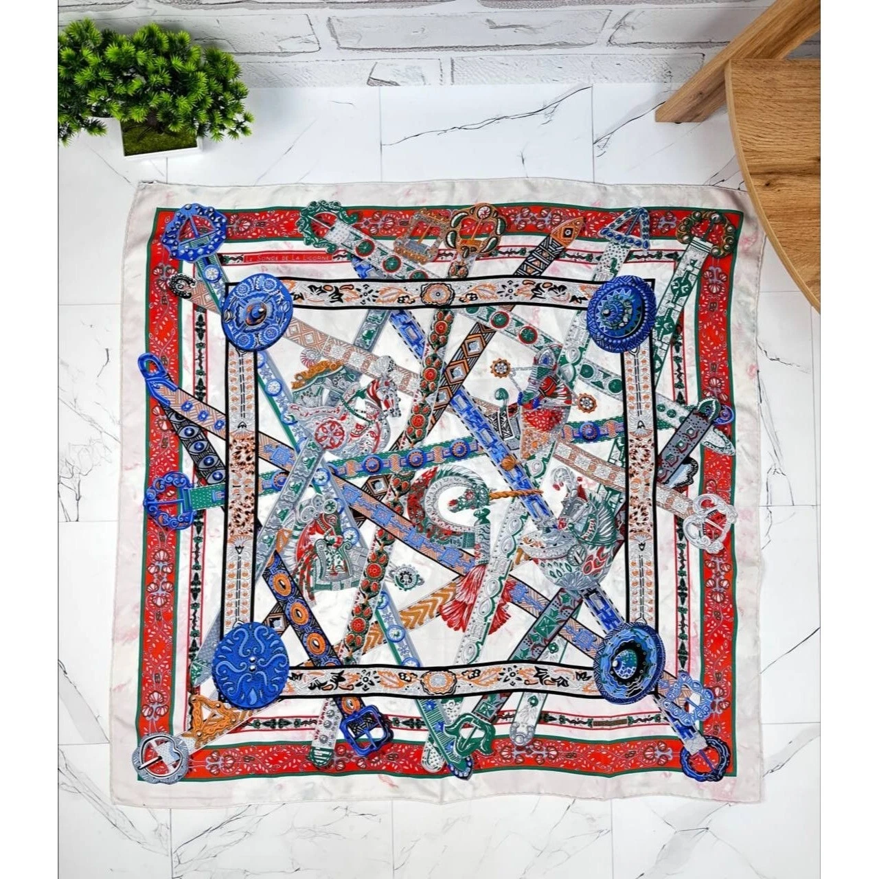 Hermes Paris Le Songe De La Licorne Scarf Square Silk Size 35/35in