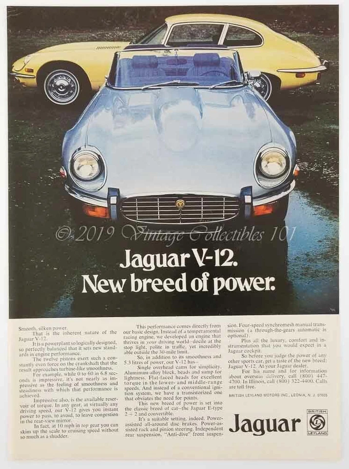 1973 Jaguar V-12 E-Type XKE Roadster Sports Coupe car photo art decor print ad - Image 2 of 4