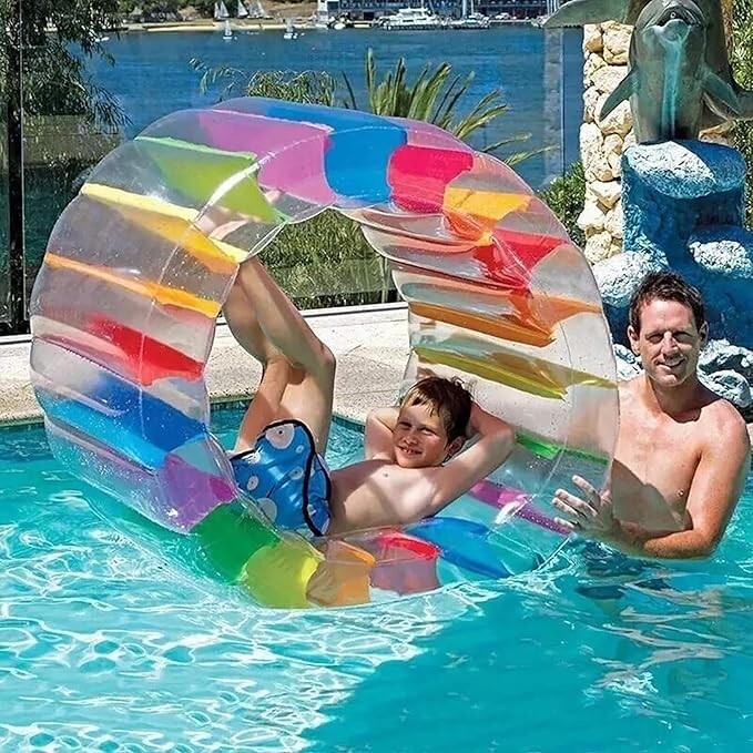 Flotador de rodillos inflable, rueda de agua colorida de 40"", juguete de rodillos para piscina