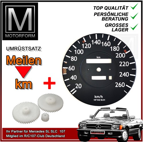 Tacho Umbausatz Mercedes 560SL R107 W107 Tachoscheibe PLUS Zahnradsatz 260km/h - Bild 1 von 7