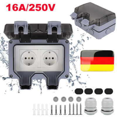 Außensteckdose Wasserdicht Gartensteckdose Steckdose Schuko Outdoor IP66