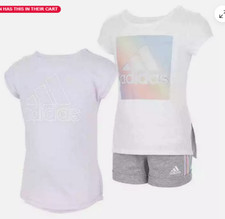 ADIDAS GIRLS 3 PC SET 2 SHIRT/1 SHORT GRAY/LAVENDER/WHITE 5 NWT
