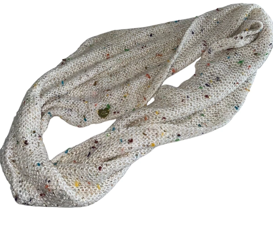Betsey Johnson Women’s Cream & Confetti Infinity Scarf Knit Sequins Colorful - Image 2 of 4