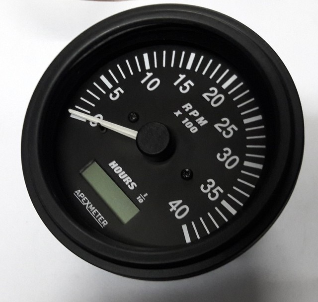 Tachometer/Hourmeter 04K RPM pickup Sensor Driven Black Bezel
