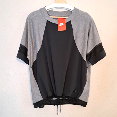 Nike Womens Tee Shirt Bonded Black Woven Heather Grey Knit Active