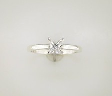 Round Four Prong Deep Vee Solitaire Ring Setting Sterling Silver