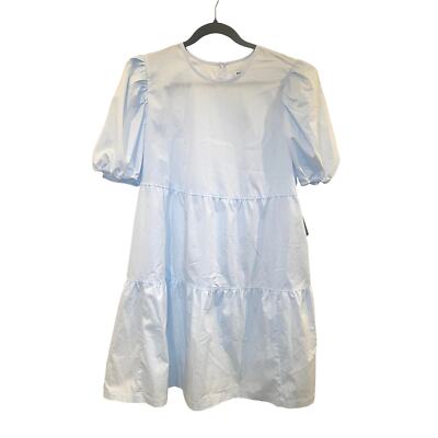 sky blue quince dress Blue A-line Long Formal Dress with Short Puffy Sleeves – Dressesforparty main image 0