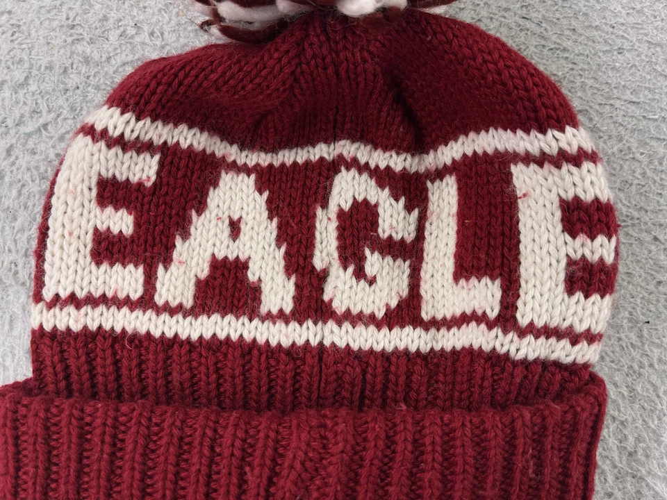 American Eagle Beanie Toque взрослый один размер красный белый вязаный шерсти акриловая смесь помпон - Изображение 2 из 4