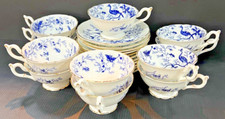COALPORT CAIRO BLUE WITH GOLD RIM TEACUP AND SAUCER SET OF 10