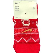 Nike Dri-Fit Elite Basketball Crew Socks Youth 3Y-5Y Red Santa Fair Isle Swoosh