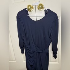 Elie Tahari Navy Draped Midi Dress Women's M | Elegant Ruched 3/4 Sleeve