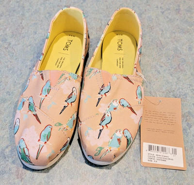 TOMS Coral Pink Kissing Birds Women's Alpargata Classic Size 5.5 #10012466
