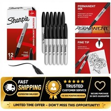 Sharpie Permanent Markers Fine Tip Black 12 Count Quick-Drying Fade Resistant