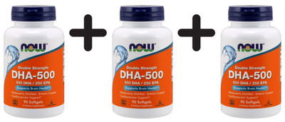 3 x NOW Foods DHA-500, Double Strength 500 DHA / 250 EPA - 90 (259,07 EUR/kg)