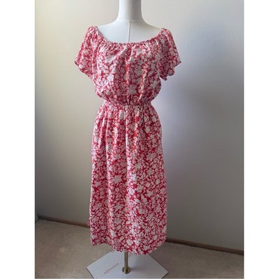 Universal Thread Red & White Floral Off-Shoulder Midi Dress Open Back Cutout